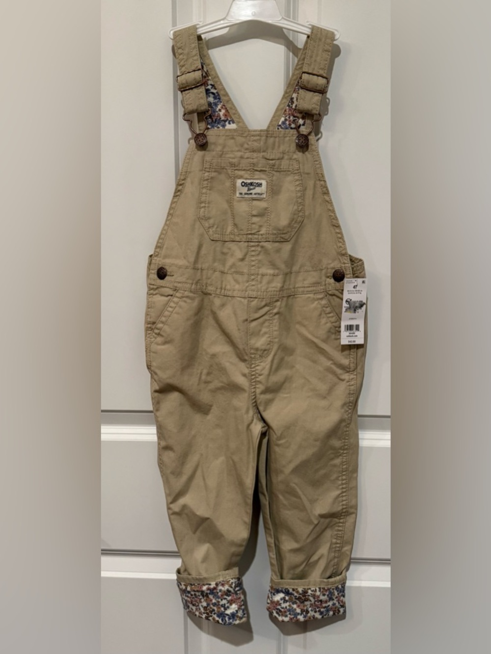 OshKosh B'gosh Girls Lightweight Floral-Lined Canvas Overalls-  NWT